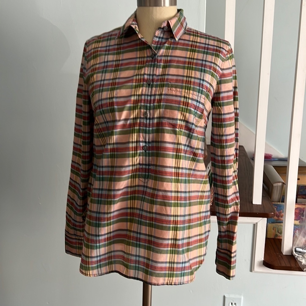 J. Crew Re-imagined Silk Blend Button Down Plaid Top Sz XS NWT